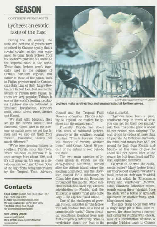 Photo of the lychee article in the New Jersey Star Ledger on Wednesday, June 5, 2003.